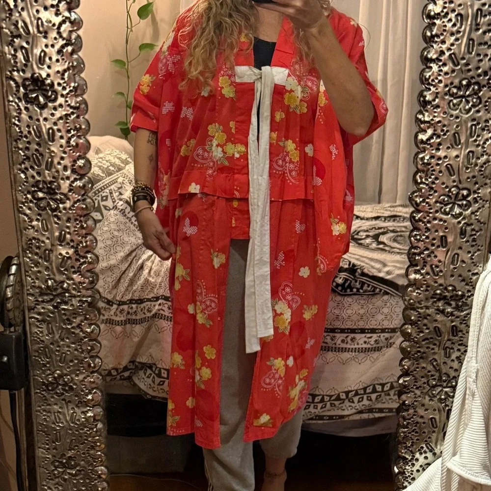 Floral Red Kimono Robe - Picture 6 of 7